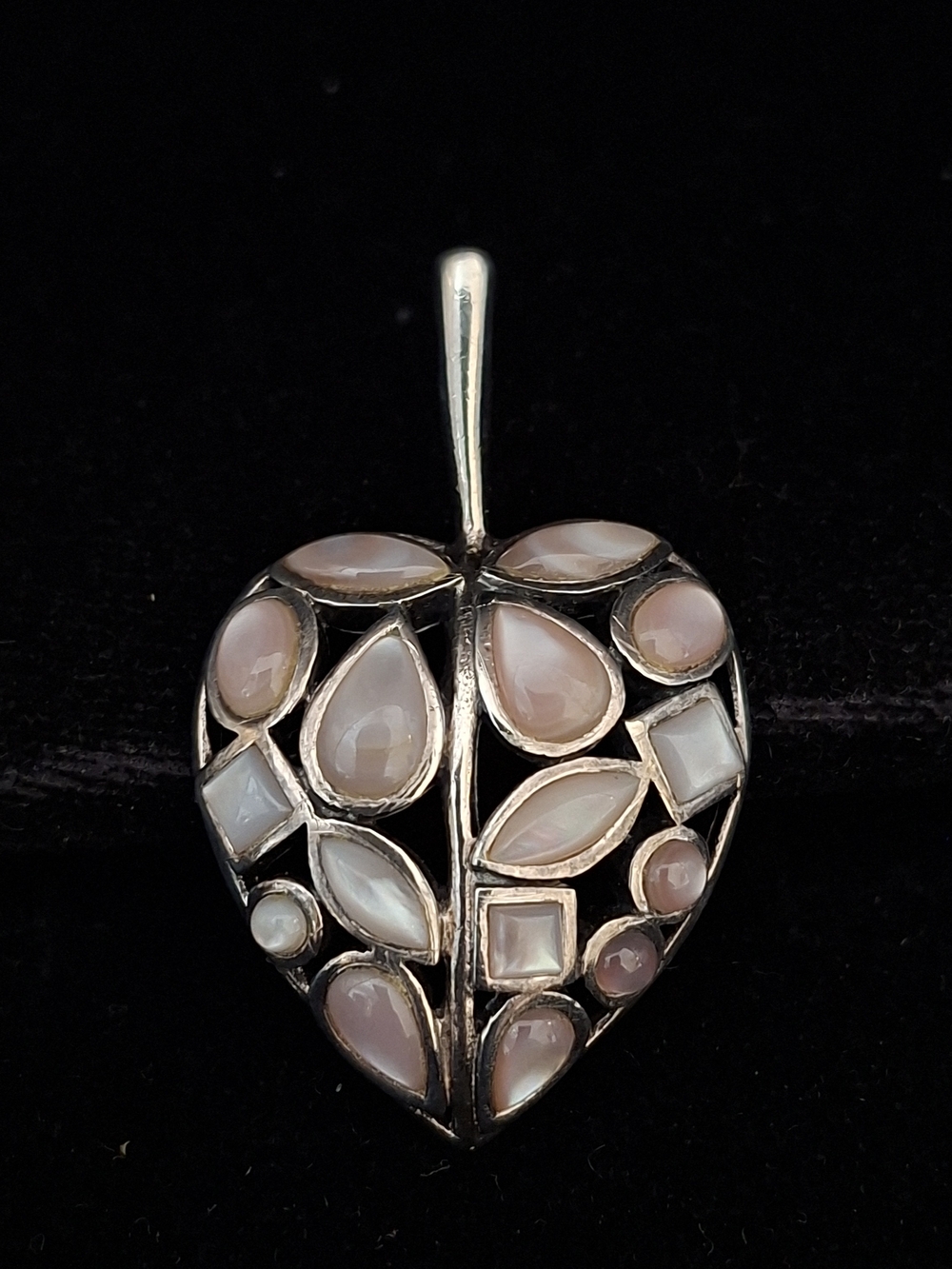 Sterling Silver Leaf Pendant with Pink Stone Inlay